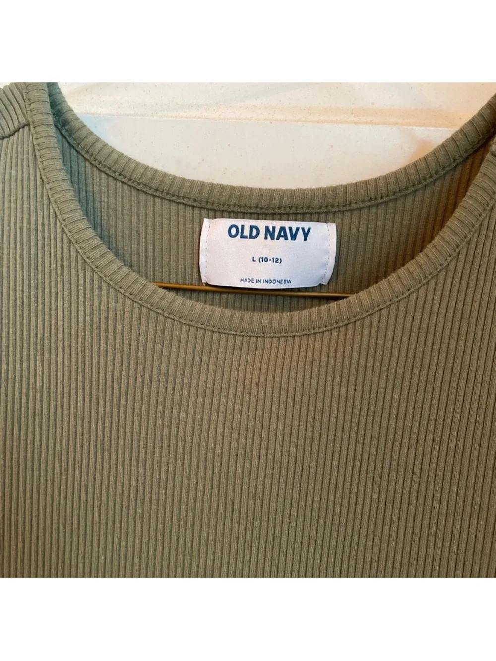 Old Navy Olive Green Ribbed Tiered Short-Sleeve Dress